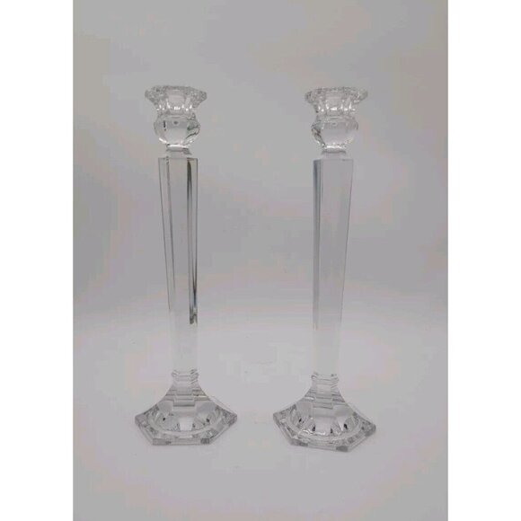 Mikasa Lead Crystal Glass Cambridge 12 Inch Candlesticks Holders EUC Vintage - Picture 1 of 11